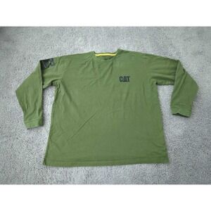 Caterpillar Shirt Mens 2XL Green Long Sleeve Trademark BannerTee Workwear Casual